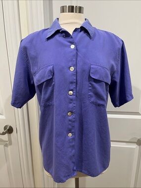 Silk House Vintage Short‎ Sleeve 100% Silk Blouse Size Large Purple